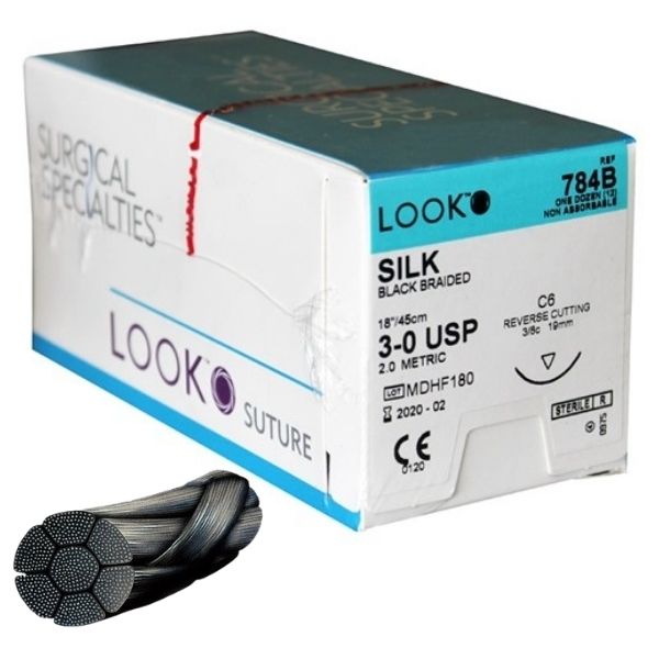 Look X784B Silk Reverse Cutting Sutures 3-0 Black 18 Look X784B Silk Reverse Cutting Sutures 3-0 Black 18